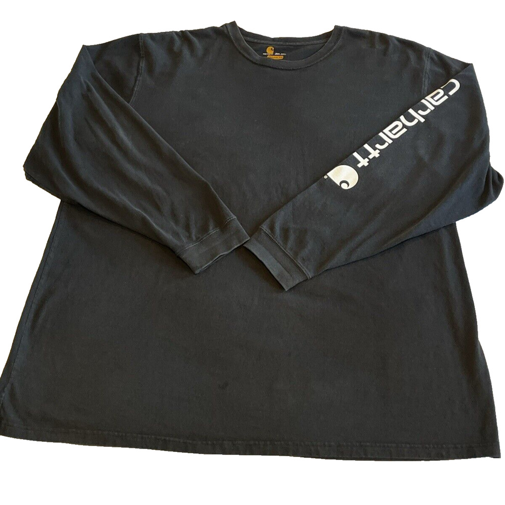 Carhartt Mens Shirt 3XLT Black Long Sleeve Crewneck Logos Original Fit Workwear